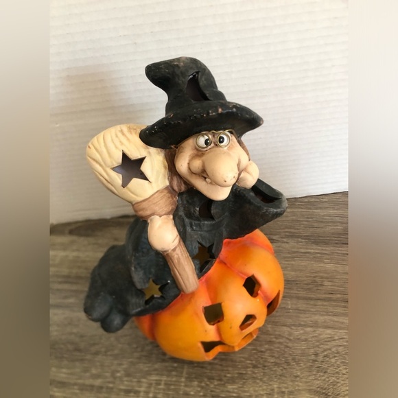 Vtg Halloween Witch and Jack O’Lantern Candle Holder - Picture 9 of 16